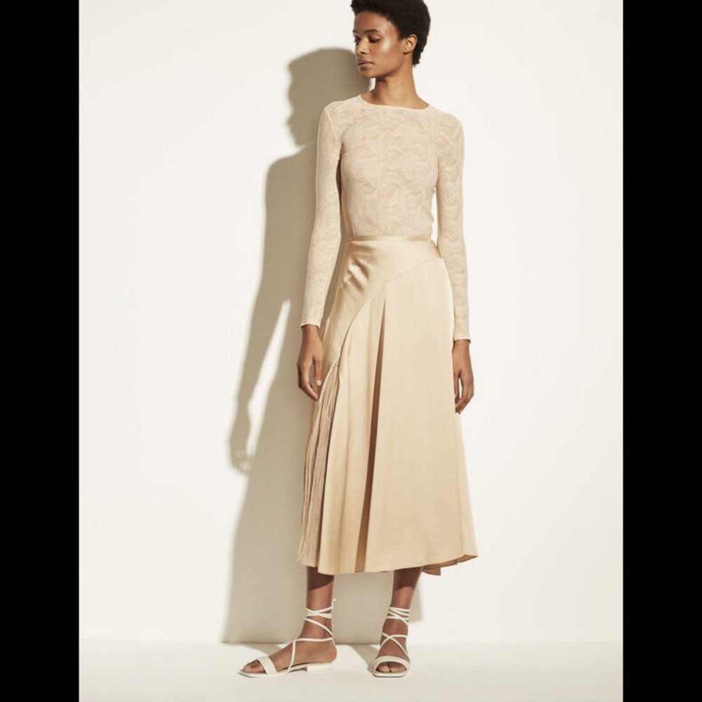 New Vince Crushed Asymmetric Paneled Midi Skirt 0 Size XS